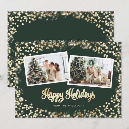 Foto van Green Twinkle Lights Stars Feestdagenkaart (Voorkant / Achterkant)