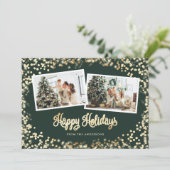 Foto van Green Twinkle Lights Stars Feestdagenkaart (Staand voorkant)