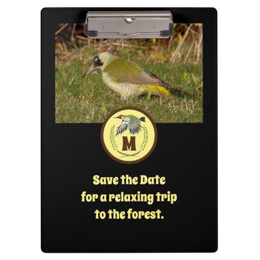 Foto van Green Woodpecker Flying Monogram Klembord (Voorkant)