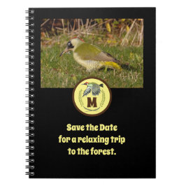 Foto van Green Woodpecker Flying Monogram Notitieboek