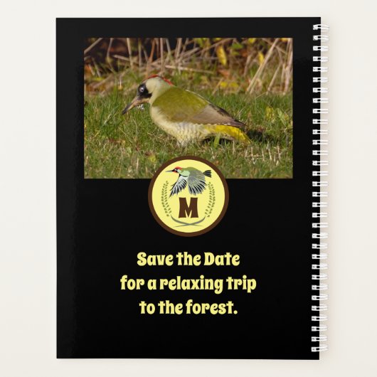 Foto van Green Woodpecker Flying Monogram Planner (Achterkant)