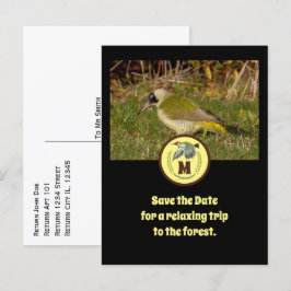 Foto van Green Woodpecker Flying Monogram Uitnodiging Briefkaart