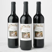 Foto van groene en gouden botanische bruiloft wijn etiket (Flessen)