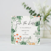 Foto van groene en oranje wilde bloemen save the date (Staand voorkant)