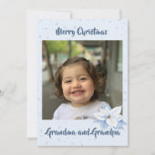 Foto van grootouders Kerstmis Blauw Bloemmotief Feestdagenkaart (Voorkant)