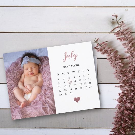 foto van hartglitter - kalender nieuwe baby - gebo aankondigingskaart