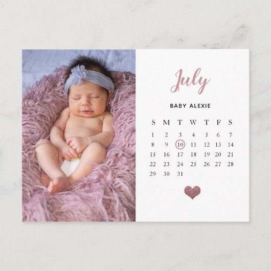 foto van hartglitter - kalender nieuwe baby - gebo aankondigingskaart (Voorkant)