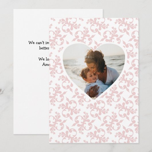 Foto van Heart Pink Rococo Pattern Moeder Feestdagenkaart (Voorkant / Achterkant)