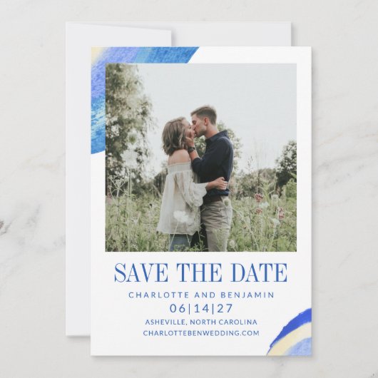 Foto van hedendaagse Abstracte blauwe verf Save The Date (Voorkant)