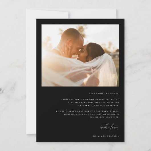 Foto van hedendaagse chic minimalist bruiloft bedankkaart (Achterkant)