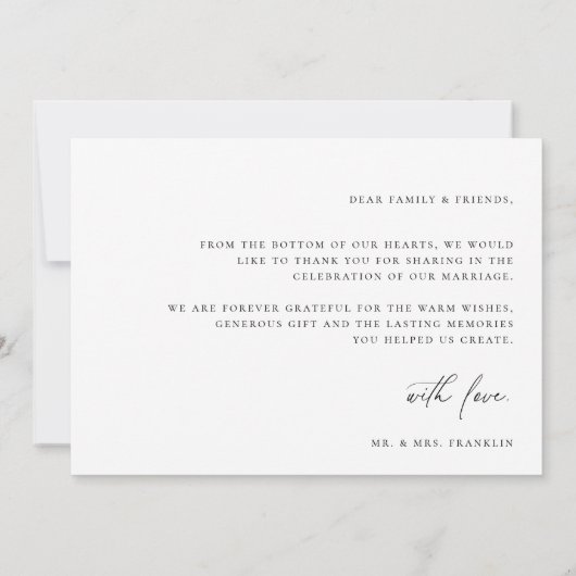 Foto van hedendaagse chic minimalist bruiloft bedankkaart (Achterkant)