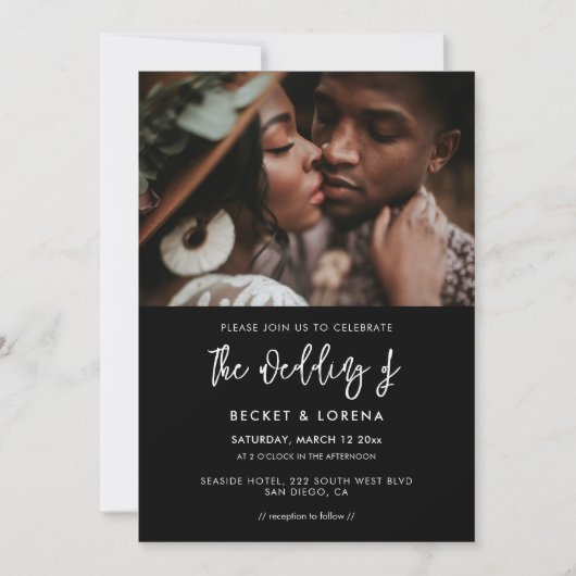 Foto van hedendaagse moderne zwarte bruiloft kaart (Voorkant)