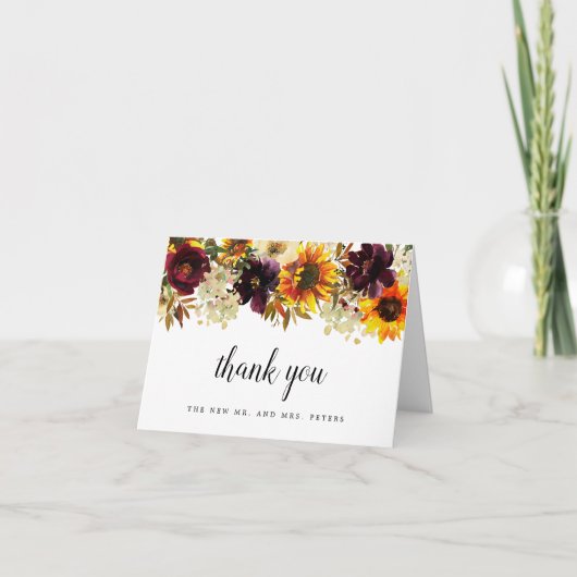 Foto van herfst Flower Sunflower Floral Wedding Fo Bedankkaart (Voorkant)