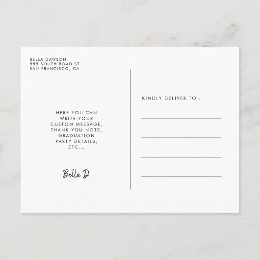 Foto van het afstuderen Cute script Briefkaart (Achterkant)