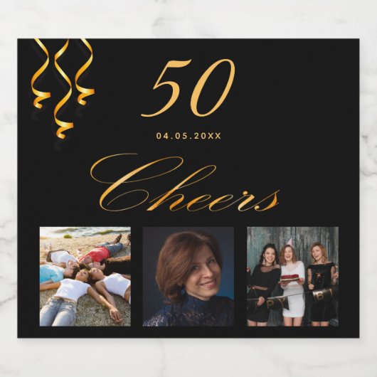 Foto van het Birthday party black gold chees Sparkling Wijnetiket (Enkel label)