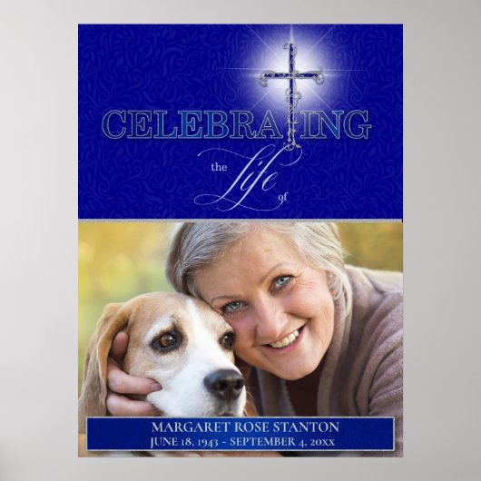 Foto van het blauwe christelijke kruis ter viering poster (Voorkant)