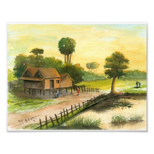 Foto van het Cambodjaanse dorp 1 van Vannak Anan P Foto Afdruk (Voorkant)