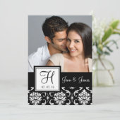 Foto van het Damast van het monogram bewaart de Save The Date (Staand voorkant)