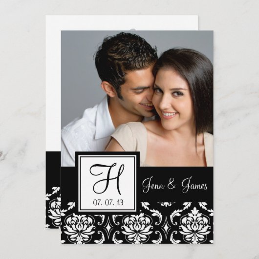 Foto van het Damast van het monogram bewaart de Save The Date (Voorkant / Achterkant)