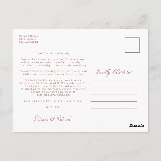 Foto van het downsize Weddenschap Briefkaart (Achterkant)