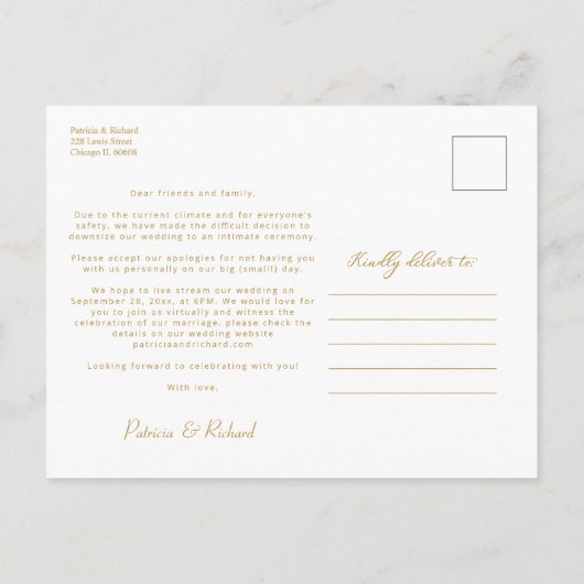 Foto van het downsize Weddenschap Briefkaart (Achterkant)