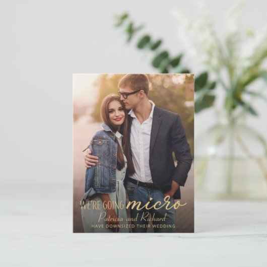 Foto van het downsize Weddenschap Briefkaart (Staand voorkant)