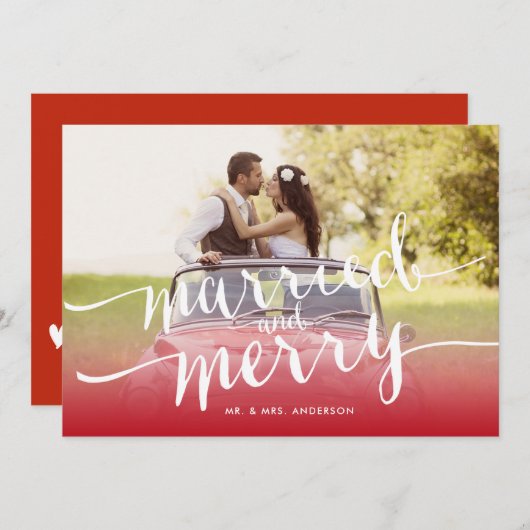 Foto van het eerste kerstfeest met huwelijk en vro feestdagenkaart (Voorkant / Achterkant)