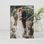 Foto van het eerste kerstfeest met huwelijk en vro feestdagenkaart (Staand voorkant)