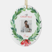 Foto van het eerste kerstfeest met pardon keramisch ornament (Rechts)