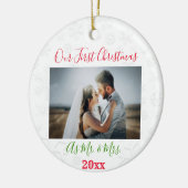 Foto van het eerste kerstfeest met pardon keramisch ornament (Links)