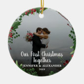 Foto van het eerste kerstfeest Together-stel Keramisch Ornament (Voorkant)