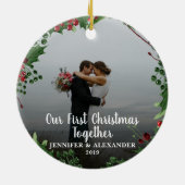 Foto van het eerste kerstfeest Together-stel Keramisch Ornament (Achterkant)