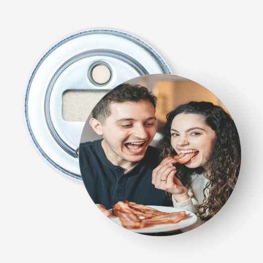 Foto van het eten van bacon aanpassen personaliser button flesopener (Voorkant)