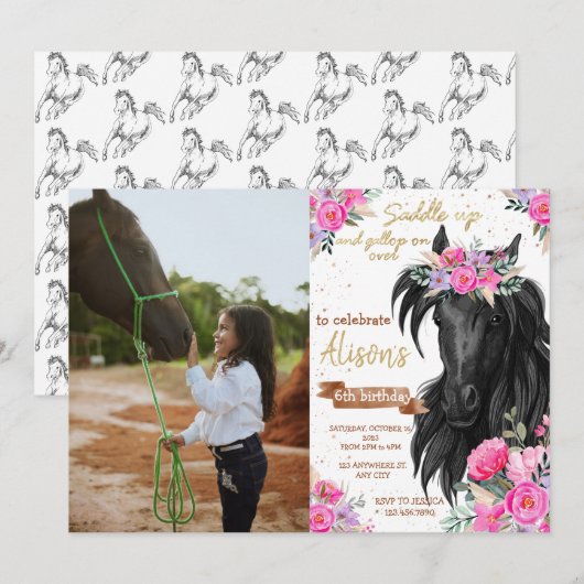 Foto van het feest van een klein cowgirl zadje op kaart (Voorkant / Achterkant)