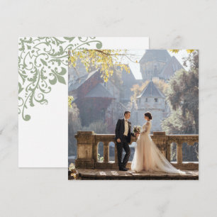 Foto van het Franse Regency Green Fleur de Lis Wed Bedankkaart