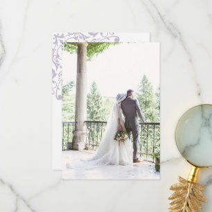 Foto van het Franse Regency Paars Fleur de Lis Wed Bedankkaart