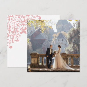 Foto van het Franse Regency Pink Fleur de Lis Wedd Bedankkaart