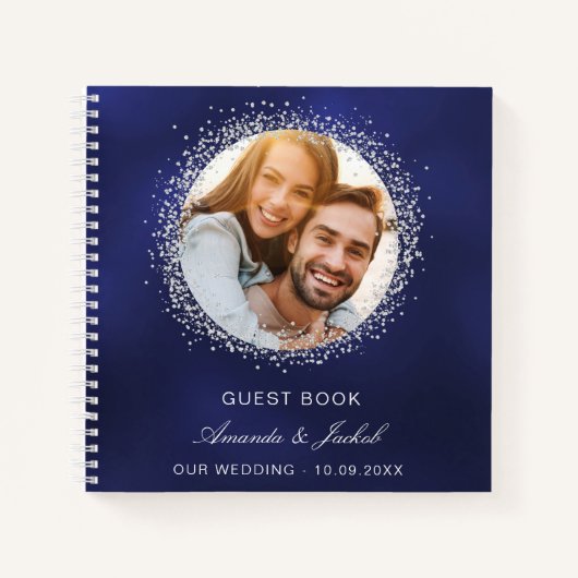 Foto van het gastenboek bruiloft blauw zilveren gl notitieboek (Voorkant)