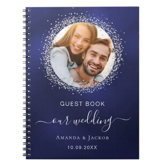 Foto van het gastenboek bruiloft blauw zilveren gl notitieboek (Voorkant)