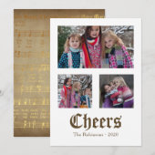  foto van het gouden kerstblad Muziekfamilie Feestdagenkaart (Voorkant / Achterkant)