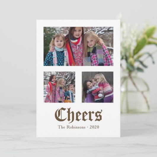  foto van het gouden kerstblad Muziekfamilie Feestdagenkaart (Staand voorkant)