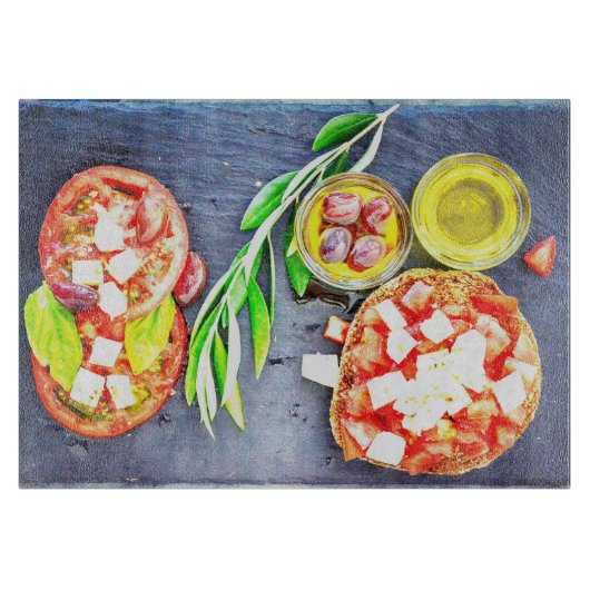 Foto van het Grieks en mediterraan dieet. Bestel n Snijplank (Voorkant)