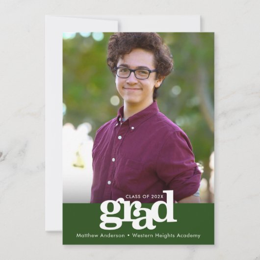 Foto van het groene afstuderen moderne vetgedrukte aankondiging (Voorkant)