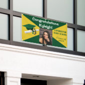 Foto van het groene en gele Afstuderen van vinyl Spandoek (Buitenkant Gebouw)