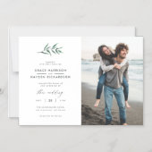 Foto van het groene gekleurde botanische minimalis magnetische uitnodiging (Voorkant)