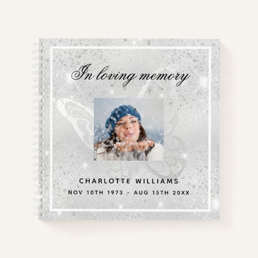 Foto van het Guest Book Memorial Silver Butterfly Notitieboek (Voorkant)