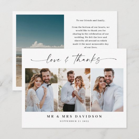 Foto van het handgeschreven script Love and Bedank Briefkaart (Voorkant / Achterkant)