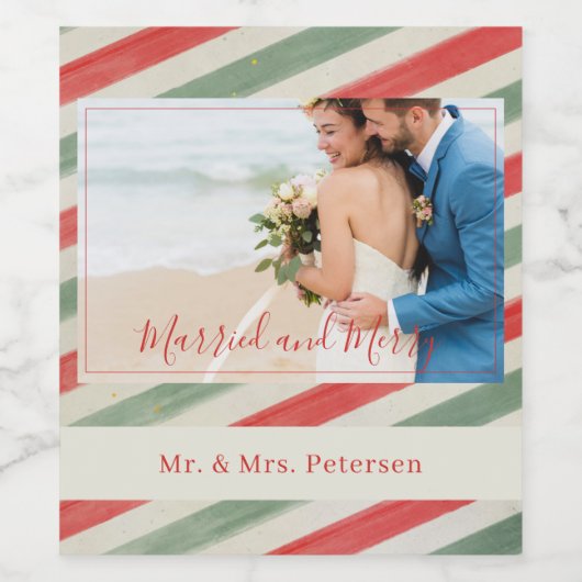 Foto van het huwelijk elegant gehuwd en gehuwd wijn etiket (Enkel label)