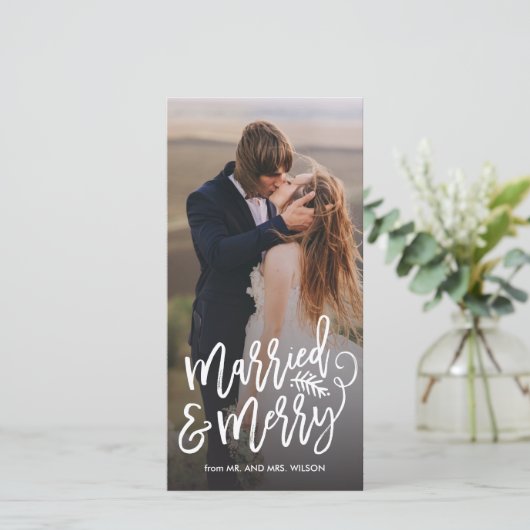 Foto van het huwelijk en de feestdag feestdagenkaart (Staand voorkant)