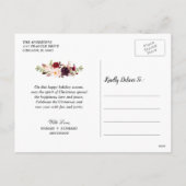 Foto van het huwelijk en Merry Burgundy Floral Hol Feestdagenkaart (Achterkant)